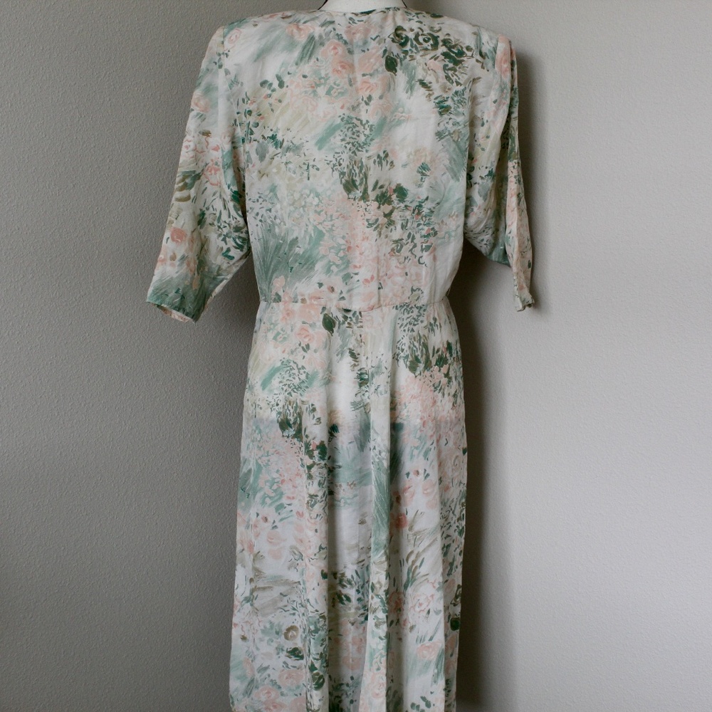 Vintage Pastel Brushstroke Floral Print Midi Dress - Picture 7 of 9